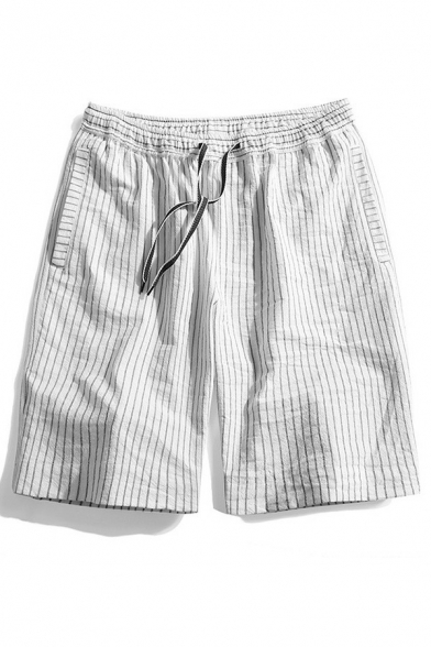 Stylish Mens Shorts Stripe Print Drawstring Waist Mid Rise Regular Fit Shorts