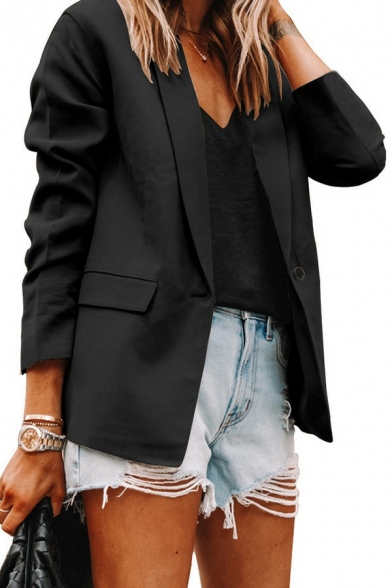 Casual Womens Blazer Solid Color Lapel Collar Open Front Regular Fit Blazer with Flap Pockets