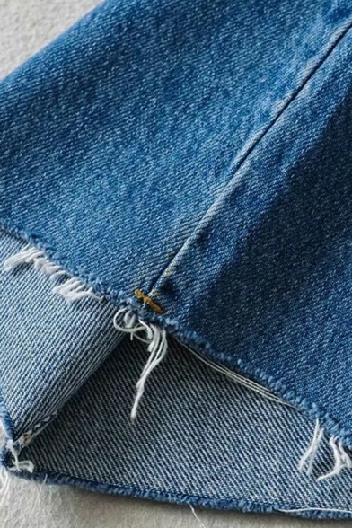 Ladies Modern Jeans Solid Full Length Regular Pocket Straight Mid Rise Zip down Jeans