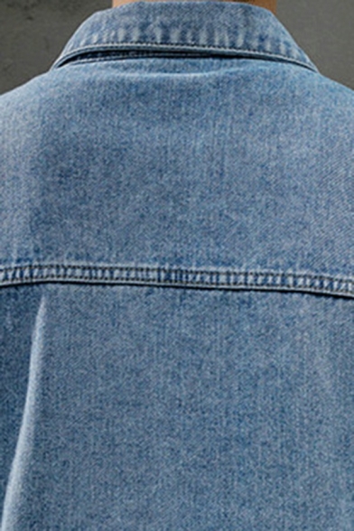 Modern Men Vest Whole Colored Chest Pocket Spread Collar Regular Fit Button Fly Denim Vest