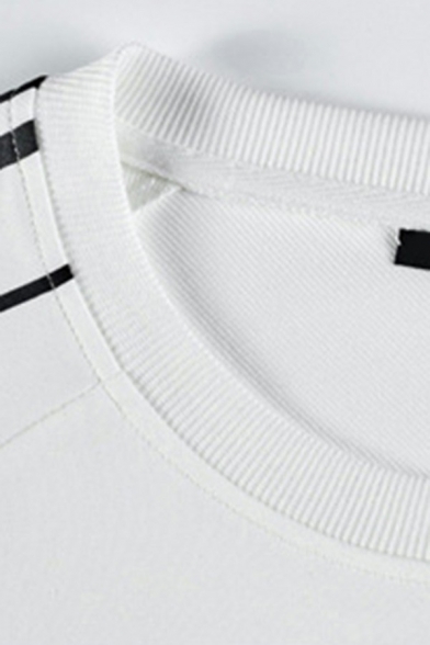 Urban Mens Sweatshirt Stripe Pattern Round Neck Long-Sleeved Regular Fitted Sweatshirt