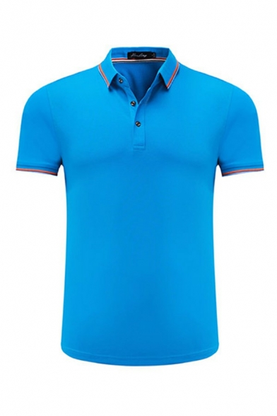 Basic Mens Polo Shirt Pure Color Button Detail Turn-down Collar Polo Shirt