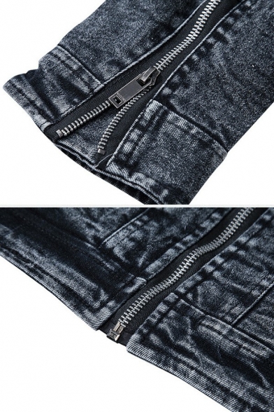 Daily Guys Denim Jacket Plain Stand Collar Zip Closure Pocket Detail Denim Jacket