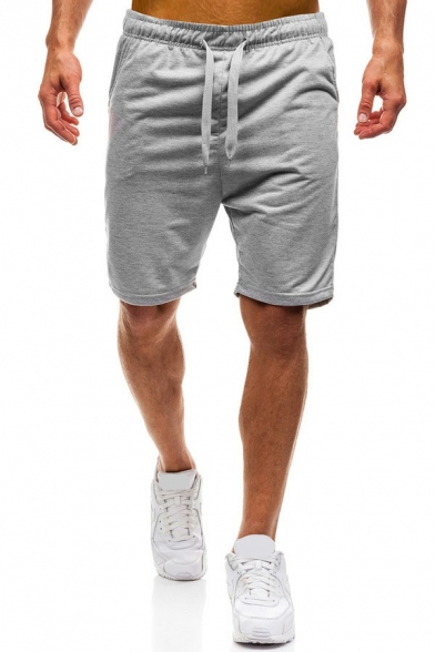 Dashing Mens Shorts Solid Color Drawstring Waist Mid Rise Regular Fit Shorts with Pocket