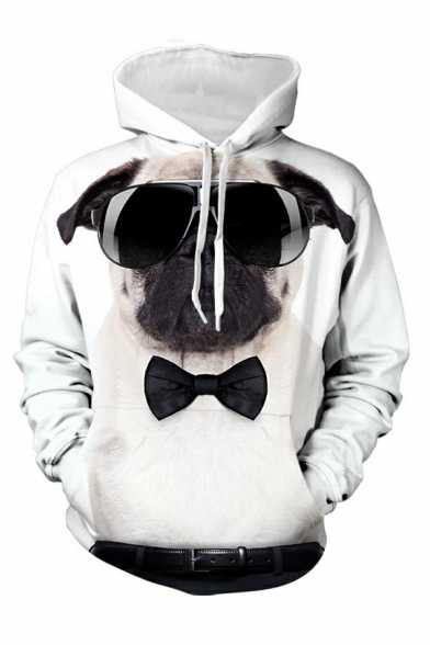 Edgy Men Hoodie 3D Dog Pattern Long Sleeves Relaxed Fit Pocket Hooded Drawstring Hoodie