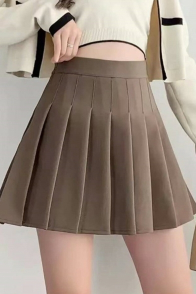 Novelty Skirt Pure Color Short Length Mid Rise Fitted Pleated Skirt for Girls