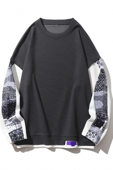 Stylish Guys Sweatshirt Paisley Pattern Round Neck Raglan Sleeves Loose Fitted Sweatshirt