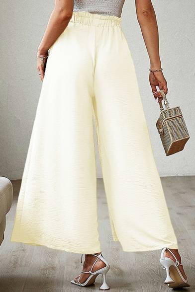 Stylish Womens Pants Solid Color High Tied Waist Split Design Long Straight Pants