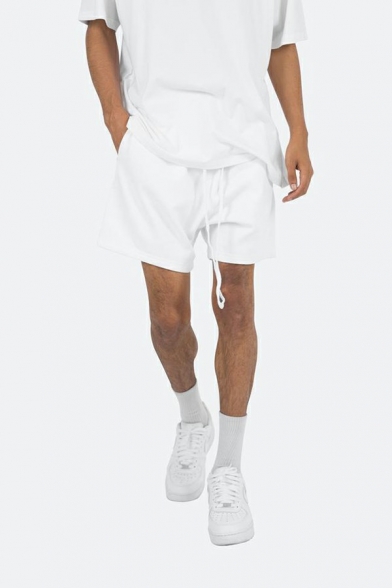 Casual Mens Shorts Plain Drawstring Waist Mid Rise Side Pockets Sweat Shorts
