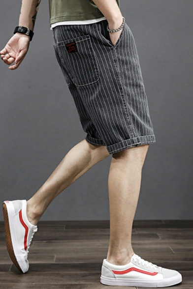 Stylish Mens Shorts Striped Pattern Drawstring Waist Mid Rise Active Shorts