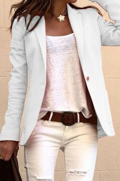 Unique Ladies Blazer Solid Color Notched Lapel Collar Single Button Slim Fit Blazer