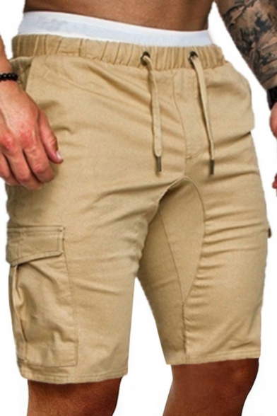 Dashing Mens Cargo Shorts Plain Drawstring Waist Mid Rise Regular Fit Cargo Shorts