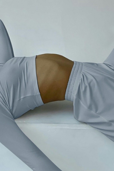 Leisure Plain Co-ords Mock Neck Solid Color Crop Top with Elastic Waist Pants Two Piece Set