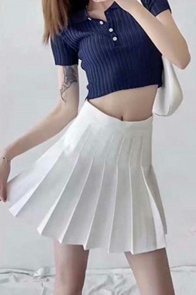 Novelty Skirt Pure Color Short Length Mid Rise Fitted Pleated Skirt for Girls
