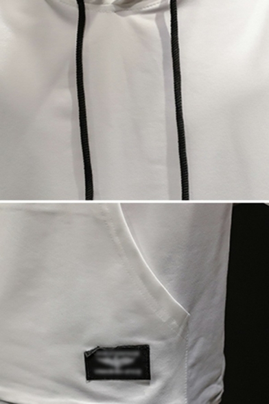 Simple Mens Drawstring Hoodie Plain 3/4 Sleeve Pocket Detail Hoodie