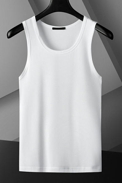 Simple Mens Tank Tops Plain Modal Round Neck Relaxed Tank