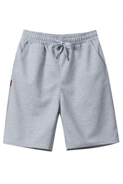 Trendy Mens Shorts Pure Color Drawstring Waist Pocket Detail Mid Rise Straight Fit Shorts