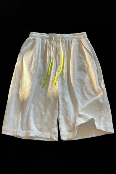 Modern Mens Texture Shorts Plain Drawstring Waist Pocket Detail Mid Rise Shorts