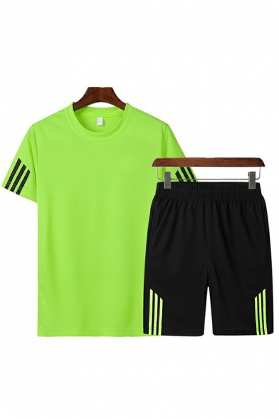 Sporty Guys Co-ords Lines Print Round Neck Short Sleeve T-Shirt with Shorts Two Piece Set