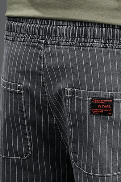 Stylish Mens Shorts Striped Pattern Drawstring Waist Mid Rise Active Shorts