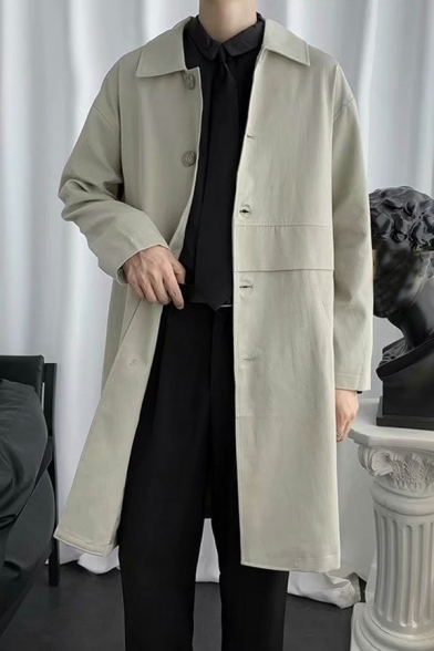Urban Mens Trench Coat Plain Spread Collar Button Closure Long Sleeve Regular Fit Trench Coat