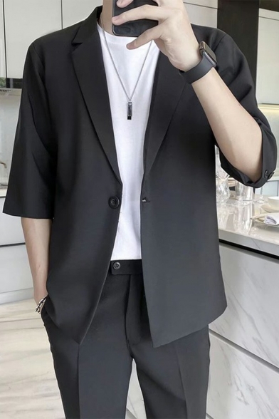 Vintage Guys Suit Blazer Plain Single Button Lapel Collar Loose Fit Suit Blazer