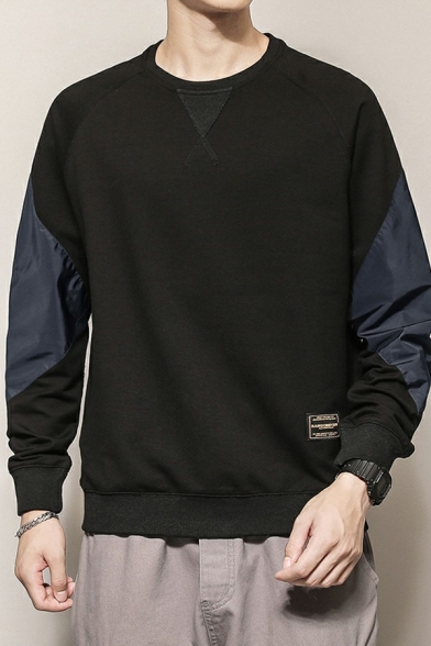 Boy's Casual Sweatshirt Contrast Color Relaxed Long Sleeves Crew Neck Pullover Sweatshirt