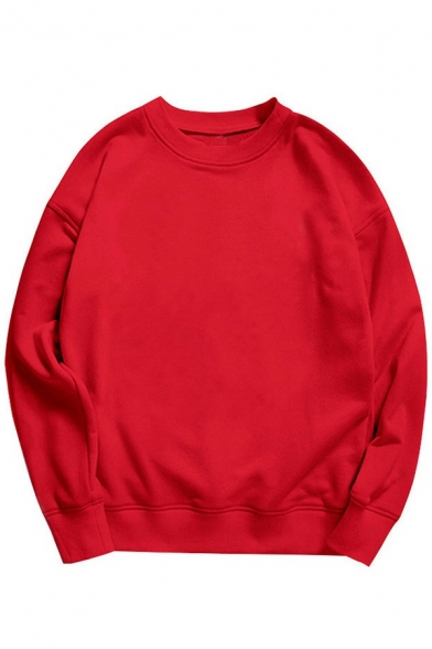 Daily Guys Sweatshirt Solid Color Round Neck Long-Sleeved Loose Fitted Sweatshirt
