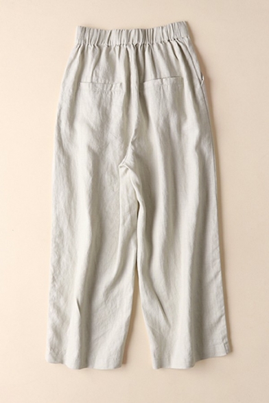 Fashion Pants Pure Color Loose Pocket Long Length Mid Rise Button down Pants for Women
