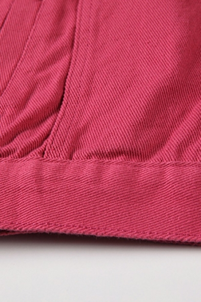 Leisure Womens Jacket Plain Turn-Down Collar Single Breasted Chest Pockets Long Sleeve Denim Jacket