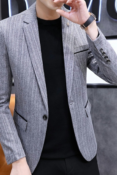 Men Casual Suit Blazer Heathered Lapel Collar Single Button Pocket Detail Suit Blazer