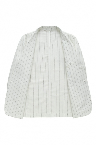 Men Stylish Suit Blazer Stripe Pattern Lapel Collar Button Closure Pocket Detail Suit Blazer