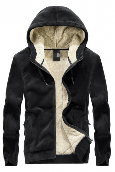 Modern Mens Drawstring Hoodie Fleece Plain Zip Closure Long Sleeve Pocket Detail Regular Fit Hoodie
