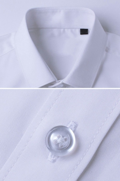 Simple Mens Plain Shirt Button Closure Short Sleeve Turn-down Collar Regular Fit Shirt