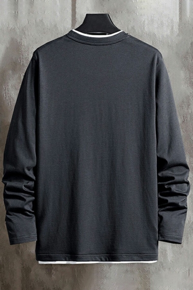 Sporty Men Sweatshirt Plain Fake Two Pieces Long Sleeves Crew Collar Oversized Sweatshirt