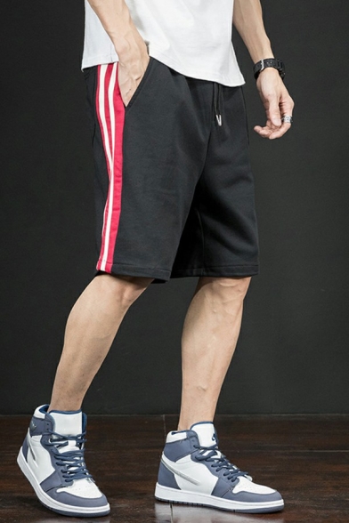 Trendy Mens Shorts Side Striped Drawstring Waist Mid Rise Active Shorts
