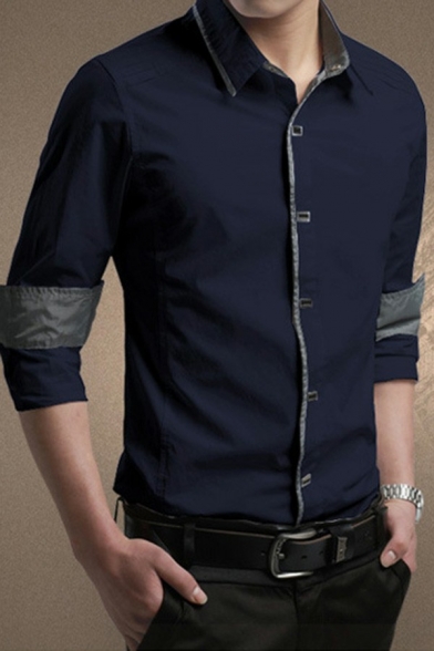 Casual Mens Plain Shirt Button Closure Turn-down Collar Regular Fitted Shirt