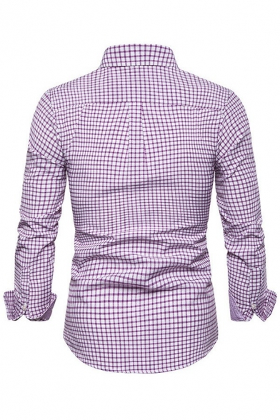 Popular Mens Gingham Print Shirt Button Closure Turn-down Collar Regular Fit Shirt