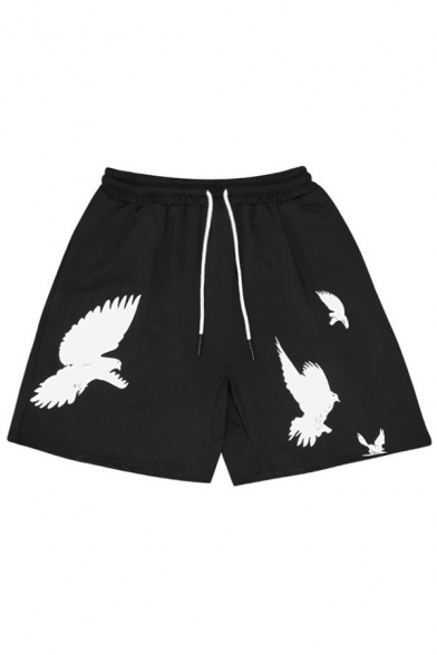 Trendy Mens Shorts Pigeon Pattern Drawstring Waist Mid Rise Regular Fit Shorts with Pocket