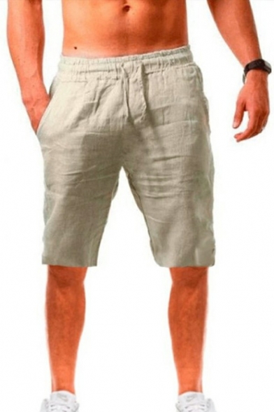 Trendy Mens Shorts Plain Drawstring Waist Mid Rise Regular Fit Shorts