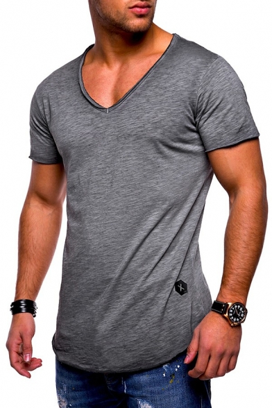Classic Guys T-Shirt Plain V-Neck Short Sleeve Slim T-Shirt