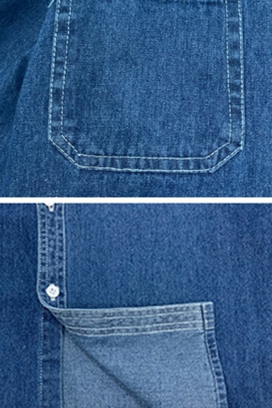 Daily Guys Denim Jacket Plain Button Closure Pocket Detail Turn-down Collar Loose Fit Denim Jacket
