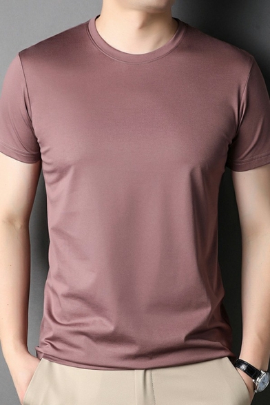 Fashion Mens Tee Shirt Pure Color Short-sleeved Regular Round Collar Tee Shirt