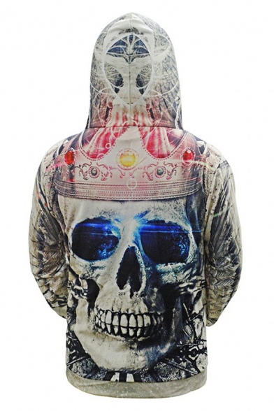 Modern Mens Hoodie 3D Skull Pattern Pocket Long-Sleeved Regular Hooded Drawstring Hoodie