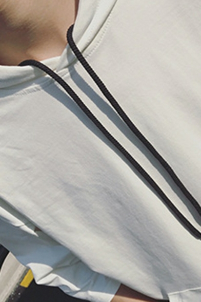 Basic Mens Drawstring Hoodie Solid Color Pocket Detail 3/4 Sleeve Hoodie