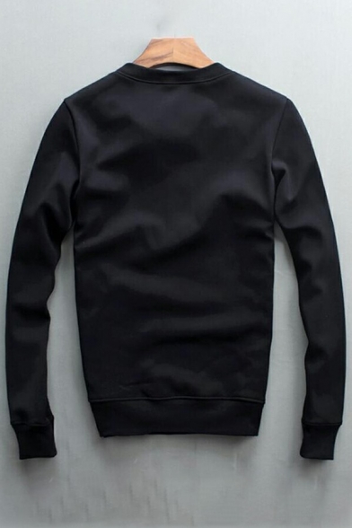 Boy's Urban Sweatshirt Bird Print Beading Detail Slim Long-Sleeved Round Collar Sweatshirt