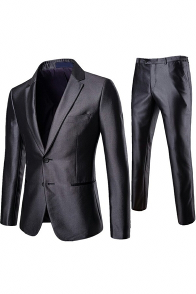 Modern Men Suit Set Plain Lapel Collar Single Button Pocket Detail Blazer and Pants Suit Set