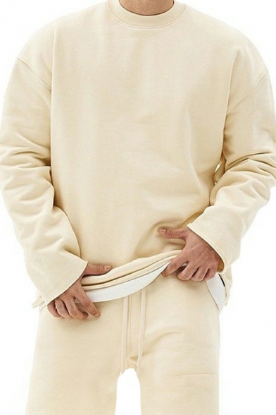 Trendy Guys Sweatshirt Fake Two Pieces Crew Neck Long Sleeve Oversized Pullover Sweatshirt
