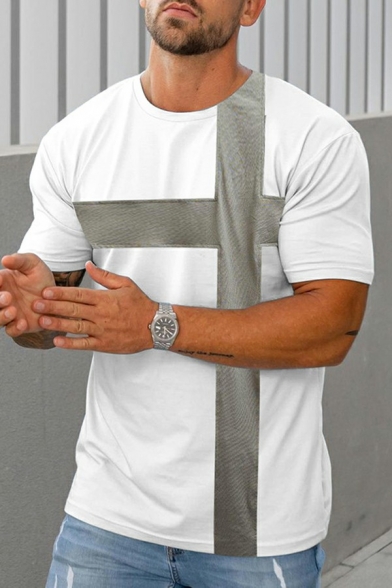 Trendy Men's T-Shirt Cross Pattern Round Neck Short Sleeve T-Shirt