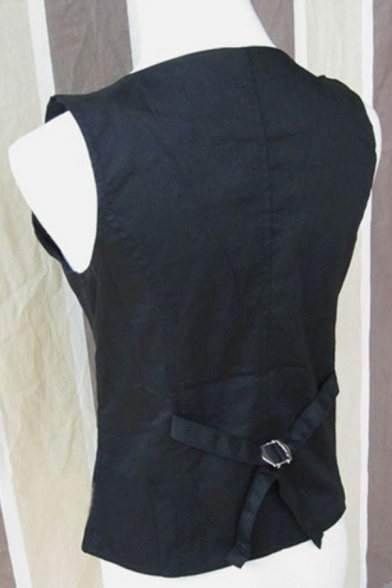 Basic Womens Vest Plain V Neck Double Breasted Belt Back Slim Fit Vest
